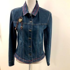 This is a custom embroidered denim jacket